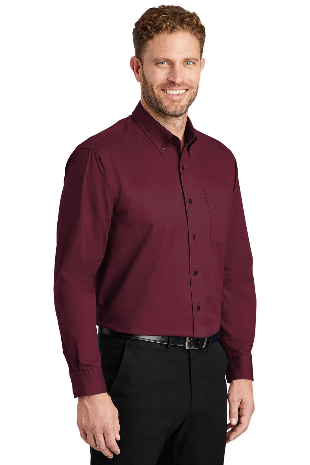 CornerStone Mens SuperPro Stain Resistant Long Sleeve Button Down Shirt w/ Pocket - Burgundy - Closeout  Cheaper Clothing Cornerstone