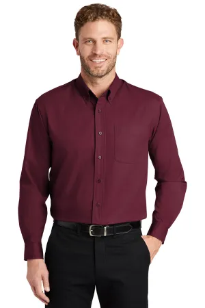 CornerStone Mens SuperPro Stain Resistant Long Sleeve Button Down Shirt w/ Pocket - Burgundy - Closeout  Cheaper Clothing Cornerstone