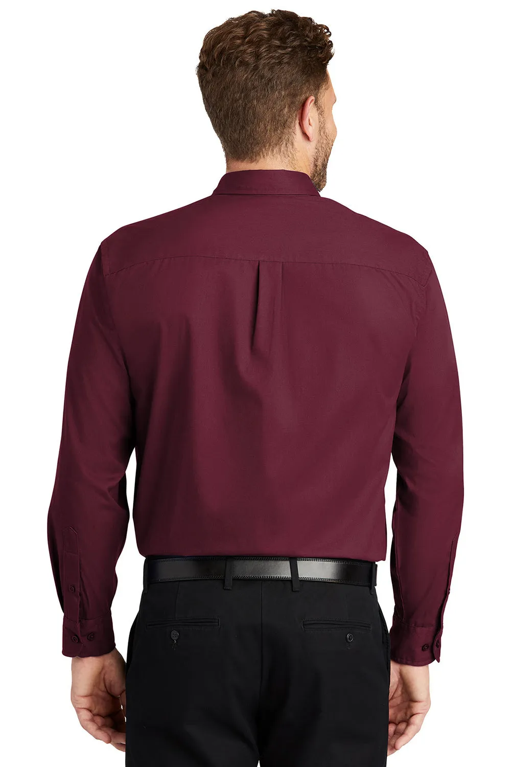 CornerStone Mens SuperPro Stain Resistant Long Sleeve Button Down Shirt w/ Pocket - Burgundy - Closeout  Cheaper Clothing Cornerstone