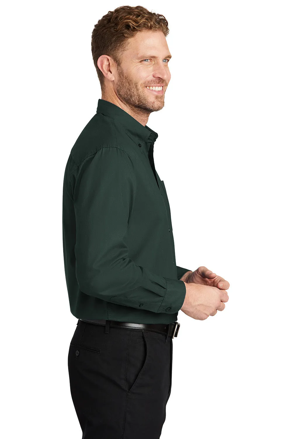 CornerStone Mens SuperPro Stain Resistant Long Sleeve Button Down Shirt w/ Pocket - Dark Green - Closeout  Cheaper Clothing Cornerstone