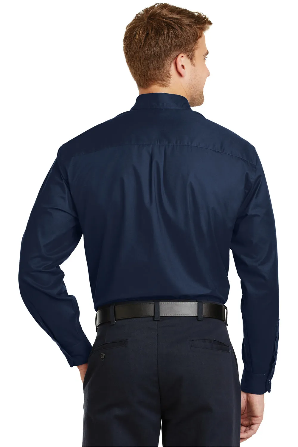 CornerStone Mens SuperPro Stain Resistant Long Sleeve Button Down Shirt w/ Pocket - Navy Blue - Closeout  Cheaper Clothing Cornerstone