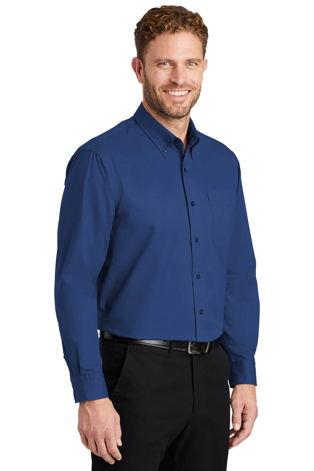 CornerStone Mens SuperPro Stain Resistant Long Sleeve Button Down Shirt w/ Pocket - Royal Blue - Closeout  Cheaper Clothing Cornerstone