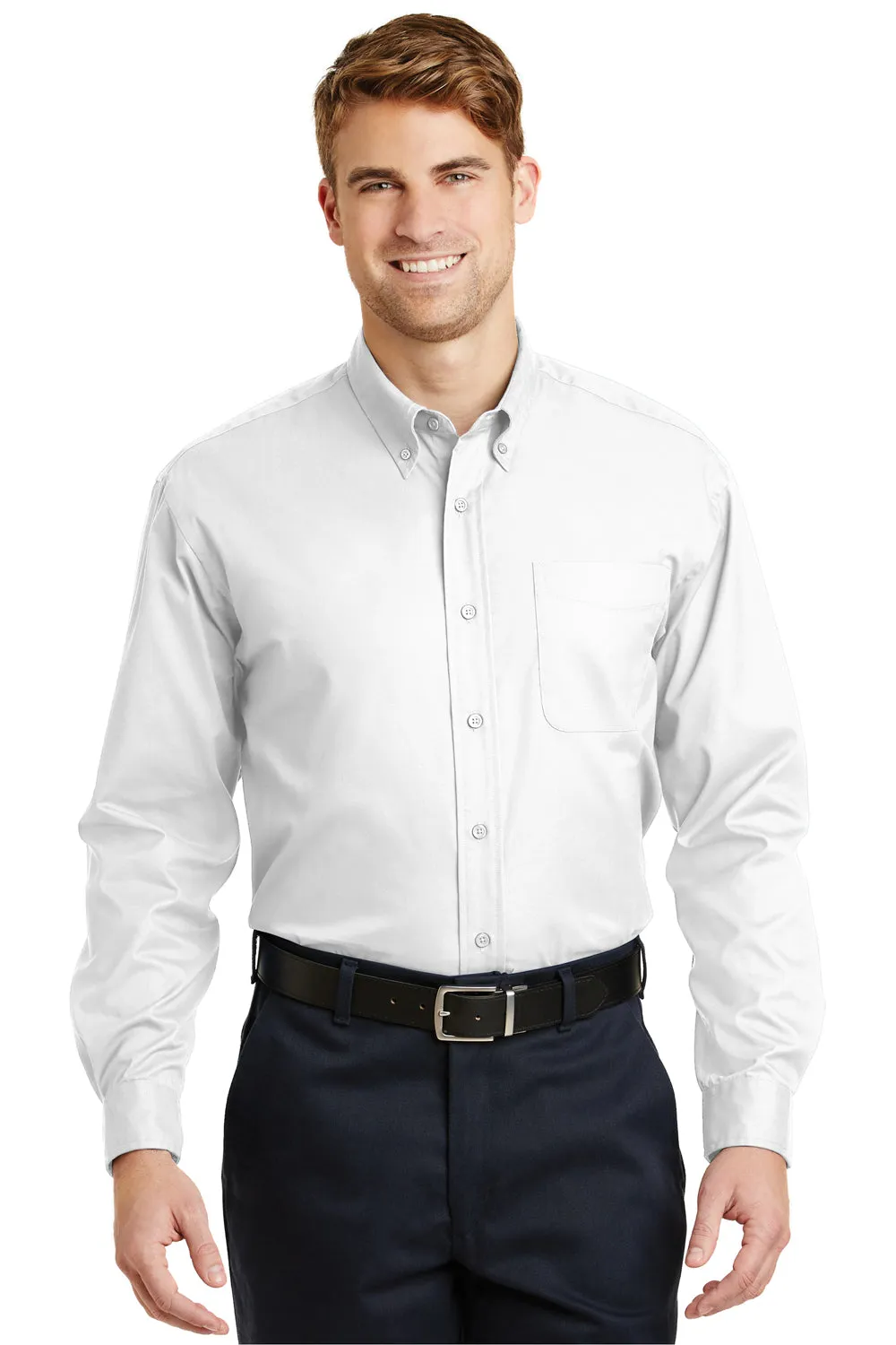 CornerStone Mens SuperPro Stain Resistant Long Sleeve Button Down Shirt w/ Pocket - White - Closeout  Cheaper Clothing Cornerstone