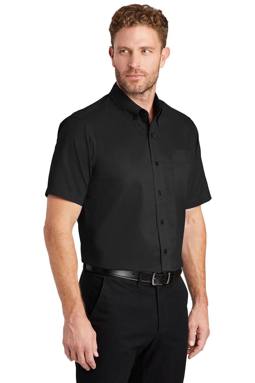CornerStone Mens SuperPro Stain Resistant Short Sleeve Button Down Shirt w/ Pocket - Black - Closeout  Cheaper Clothing Cornerstone