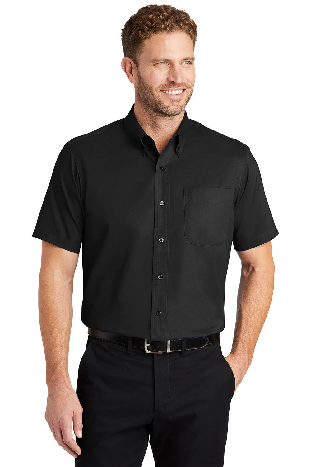 CornerStone Mens SuperPro Stain Resistant Short Sleeve Button Down Shirt w/ Pocket - Black - Closeout  Cheaper Clothing Cornerstone