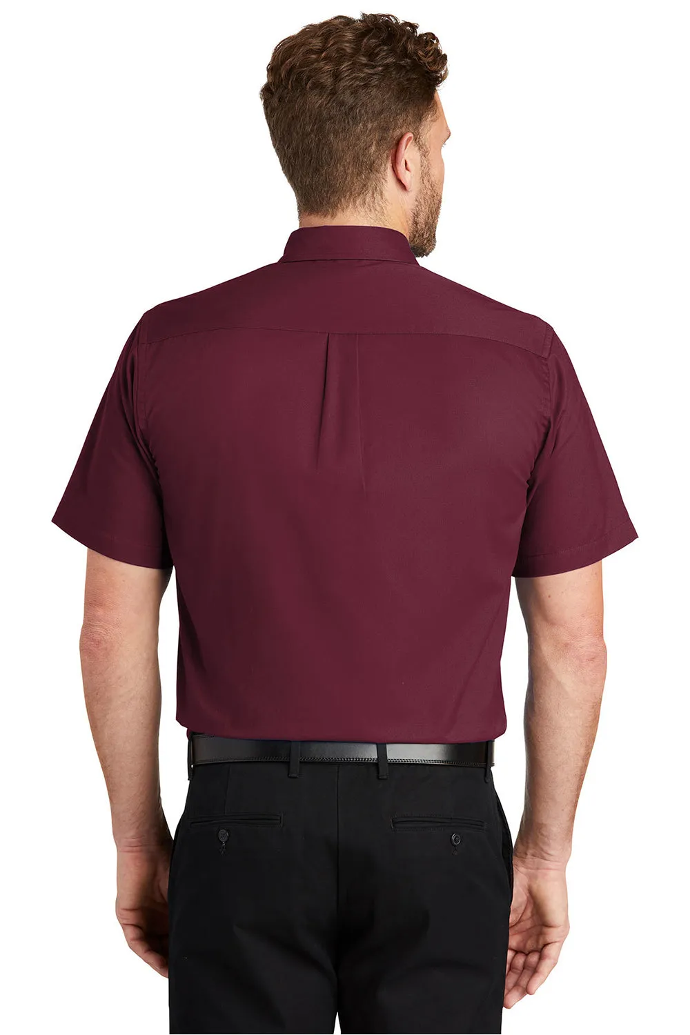 CornerStone Mens SuperPro Stain Resistant Short Sleeve Button Down Shirt w/ Pocket - Burgundy - Closeout  Cheaper Clothing Cornerstone
