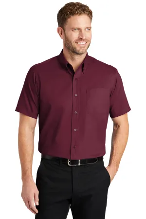 CornerStone Mens SuperPro Stain Resistant Short Sleeve Button Down Shirt w/ Pocket - Burgundy - Closeout  Cheaper Clothing Cornerstone