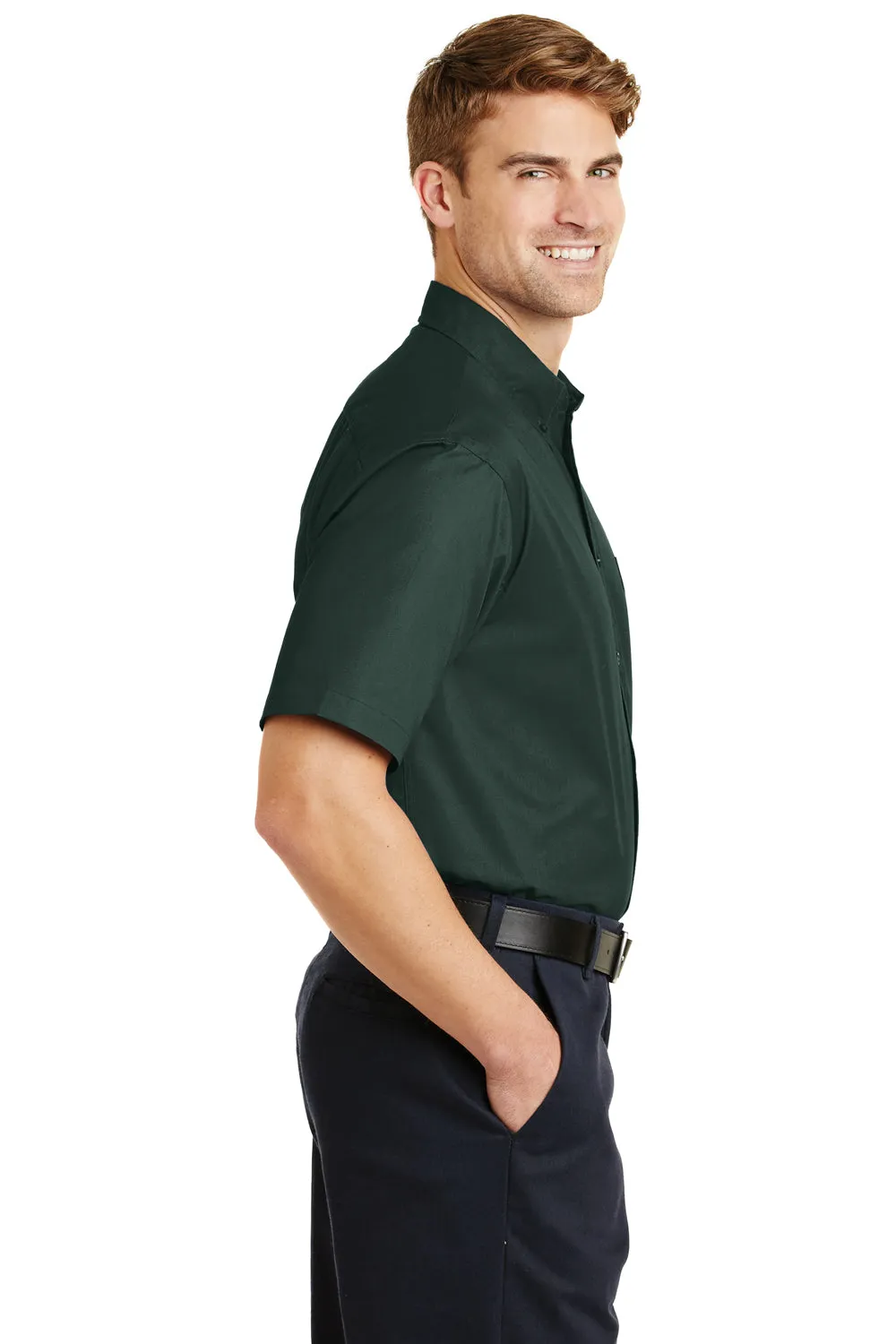 CornerStone Mens SuperPro Stain Resistant Short Sleeve Button Down Shirt w/ Pocket - Dark Green - Closeout  Cheaper Clothing Cornerstone