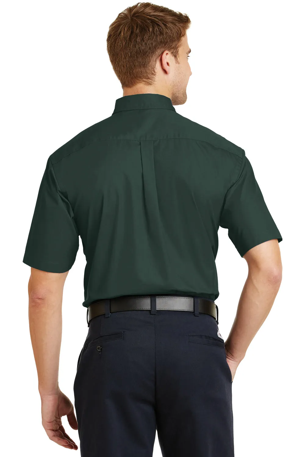 CornerStone Mens SuperPro Stain Resistant Short Sleeve Button Down Shirt w/ Pocket - Dark Green - Closeout  Cheaper Clothing Cornerstone