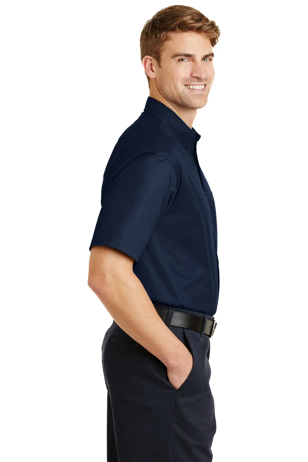 CornerStone Mens SuperPro Stain Resistant Short Sleeve Button Down Shirt w/ Pocket - Navy Blue - Closeout  Cheaper Clothing Cornerstone