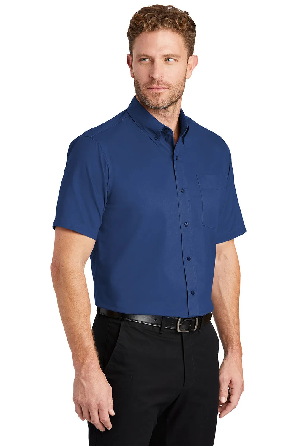 CornerStone Mens SuperPro Stain Resistant Short Sleeve Button Down Shirt w/ Pocket - Royal Blue - Closeout  Cheaper Clothing Cornerstone