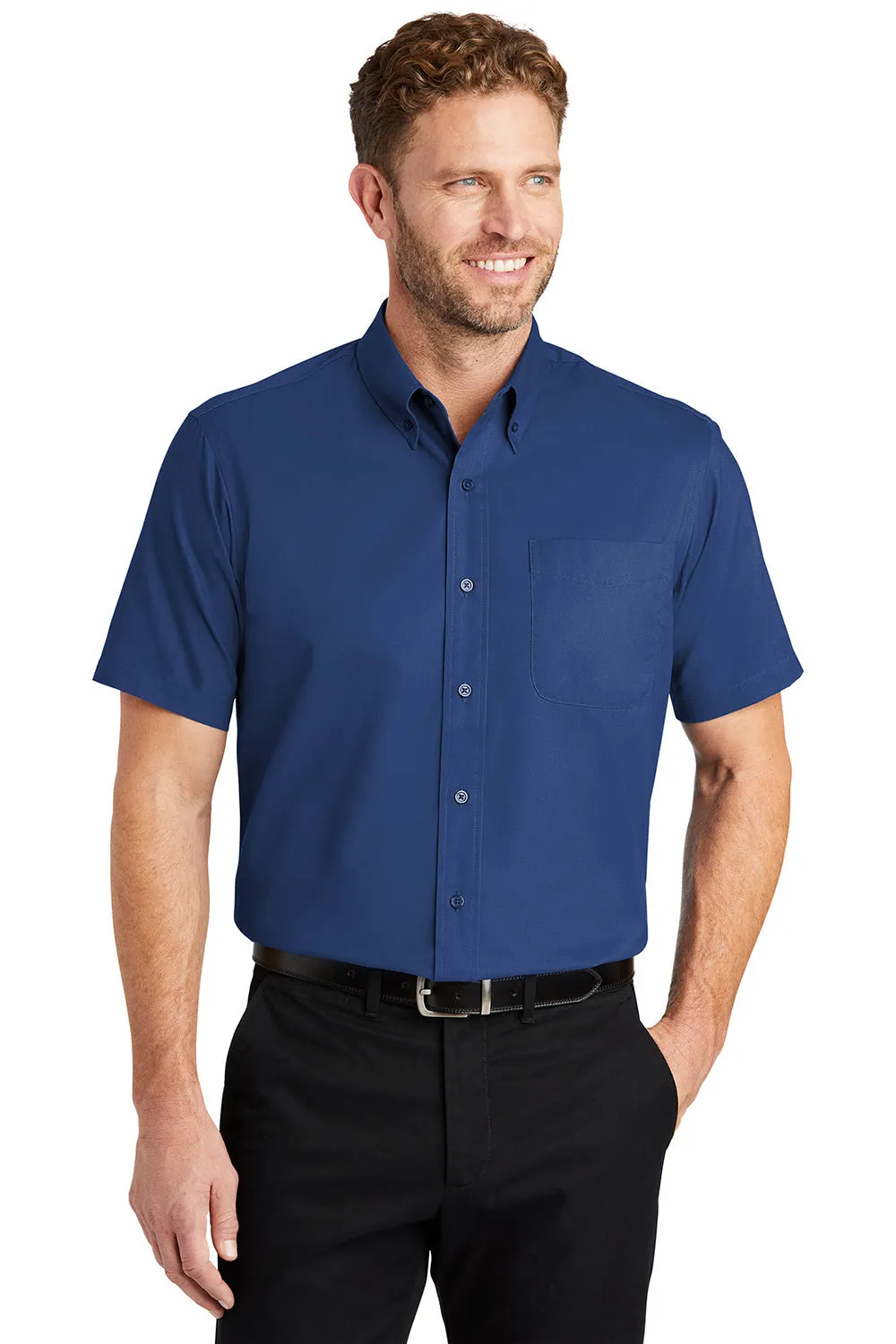 CornerStone Mens SuperPro Stain Resistant Short Sleeve Button Down Shirt w/ Pocket - Royal Blue - Closeout  Cheaper Clothing Cornerstone