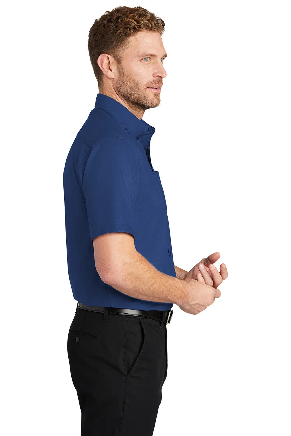 CornerStone Mens SuperPro Stain Resistant Short Sleeve Button Down Shirt w/ Pocket - Royal Blue - Closeout  Cheaper Clothing Cornerstone