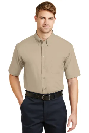 CornerStone Mens SuperPro Stain Resistant Short Sleeve Button Down Shirt w/ Pocket - Stone Brown - Closeout  Cheaper Clothing Cornerstone