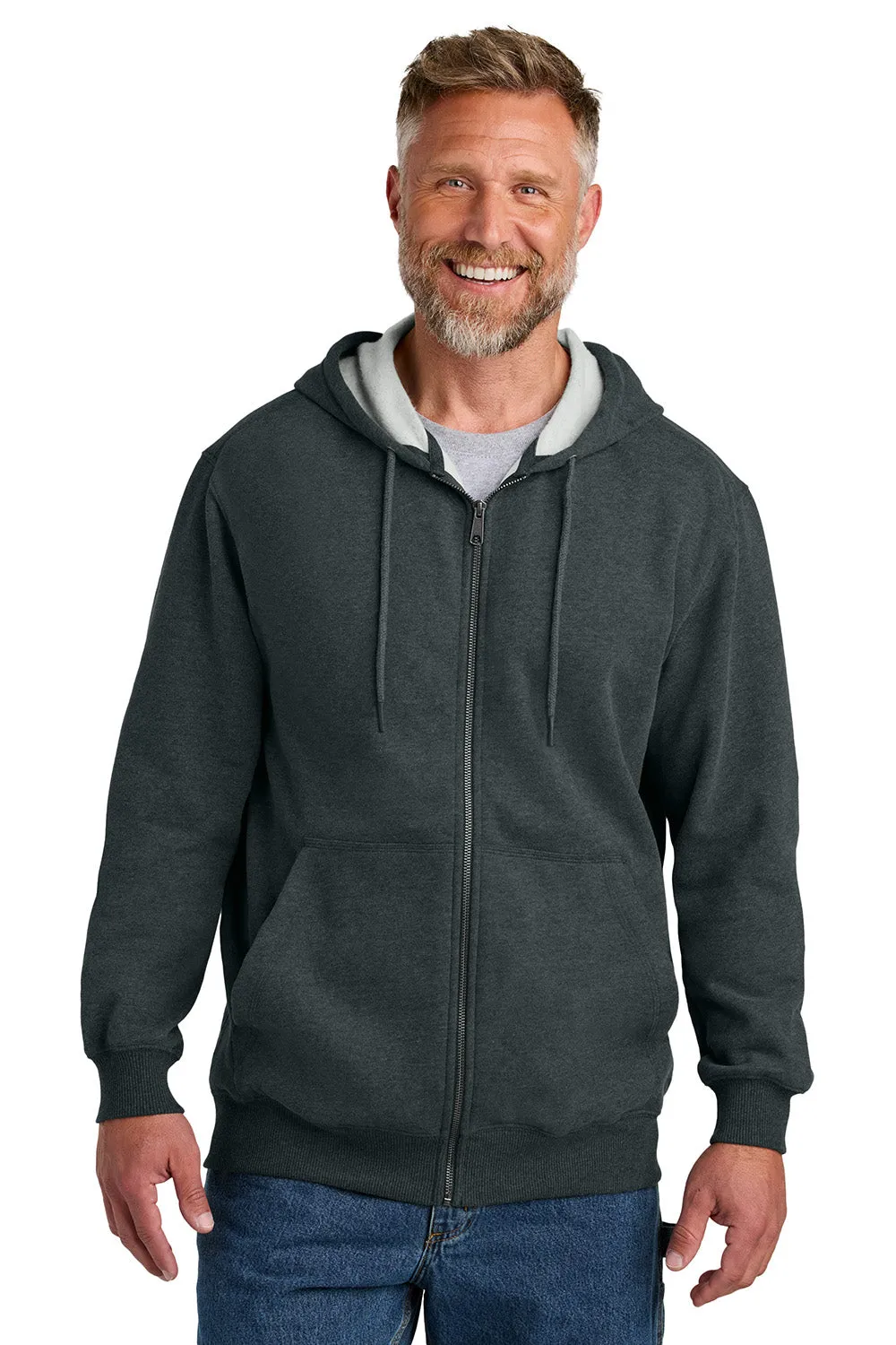 CornerStone Mens Tough Fleece Full Zip Hooded Sweatshirt Hoodie w/ Pockets - Heather Charcoal Grey  Cheaper Clothing Cornerstone