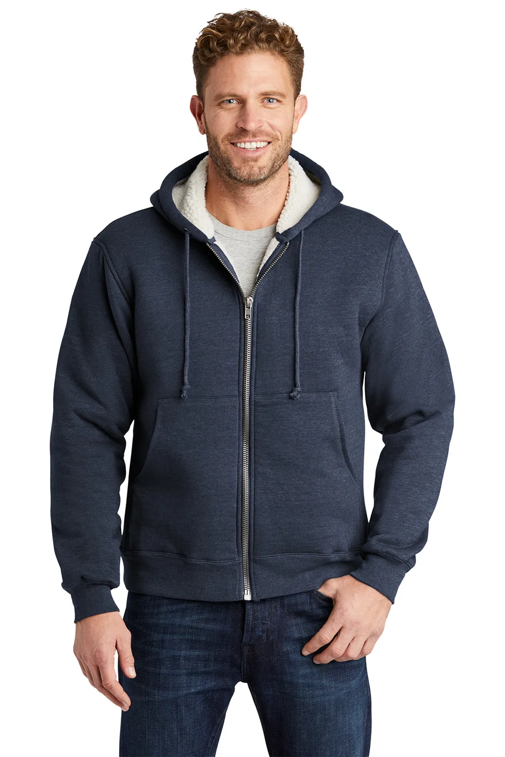 CornerStone Mens Water Resistant Fleece Full Zip Hooded Sweatshirt Hoodie w/ Pockets - Navy Blue  Cheaper Clothing Cornerstone