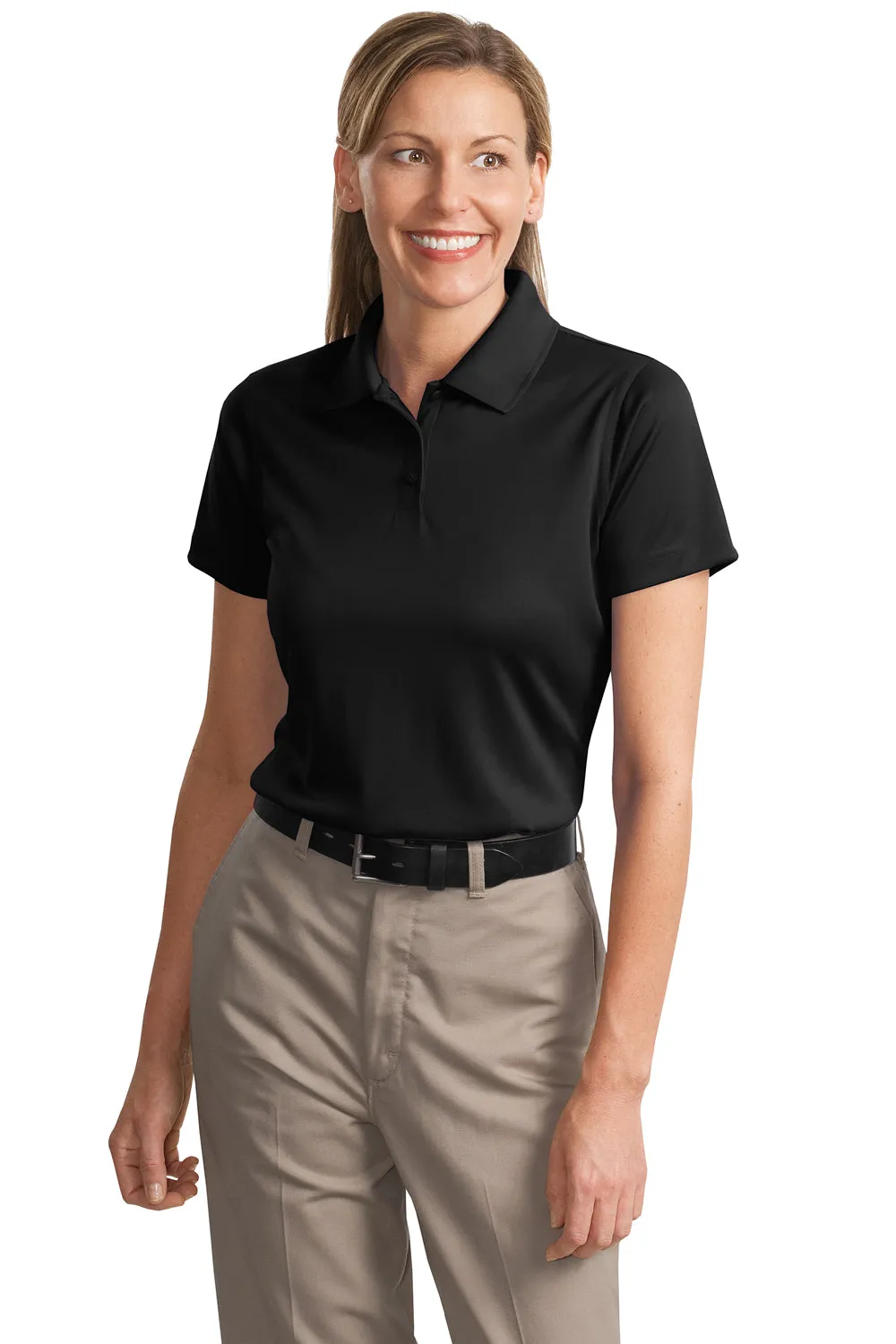 CornerStone Womens Select Moisture Wicking Short Sleeve Polo Shirt - Black  Cheaper Clothing Cornerstone