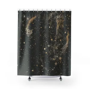 Cosmic Shower Curtain | Dark Gray Gold Star Dust Lighting,Home Lighting
