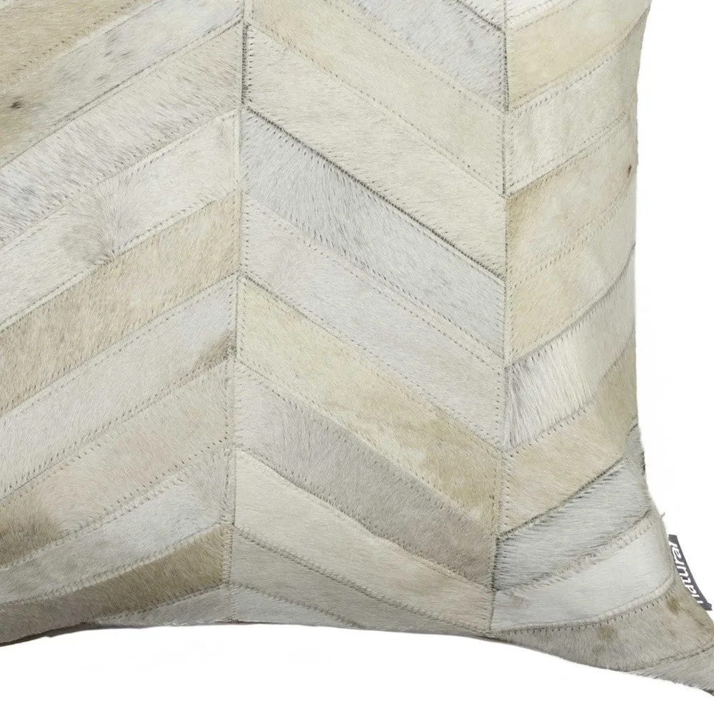Cowhide Chevron Pattern Off-White Mix Pillow