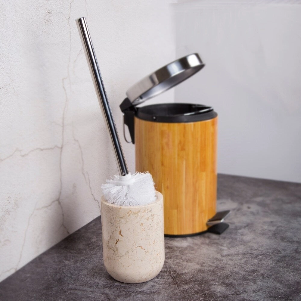Creative Home Champagne Marble Toilet Brush Holder Set