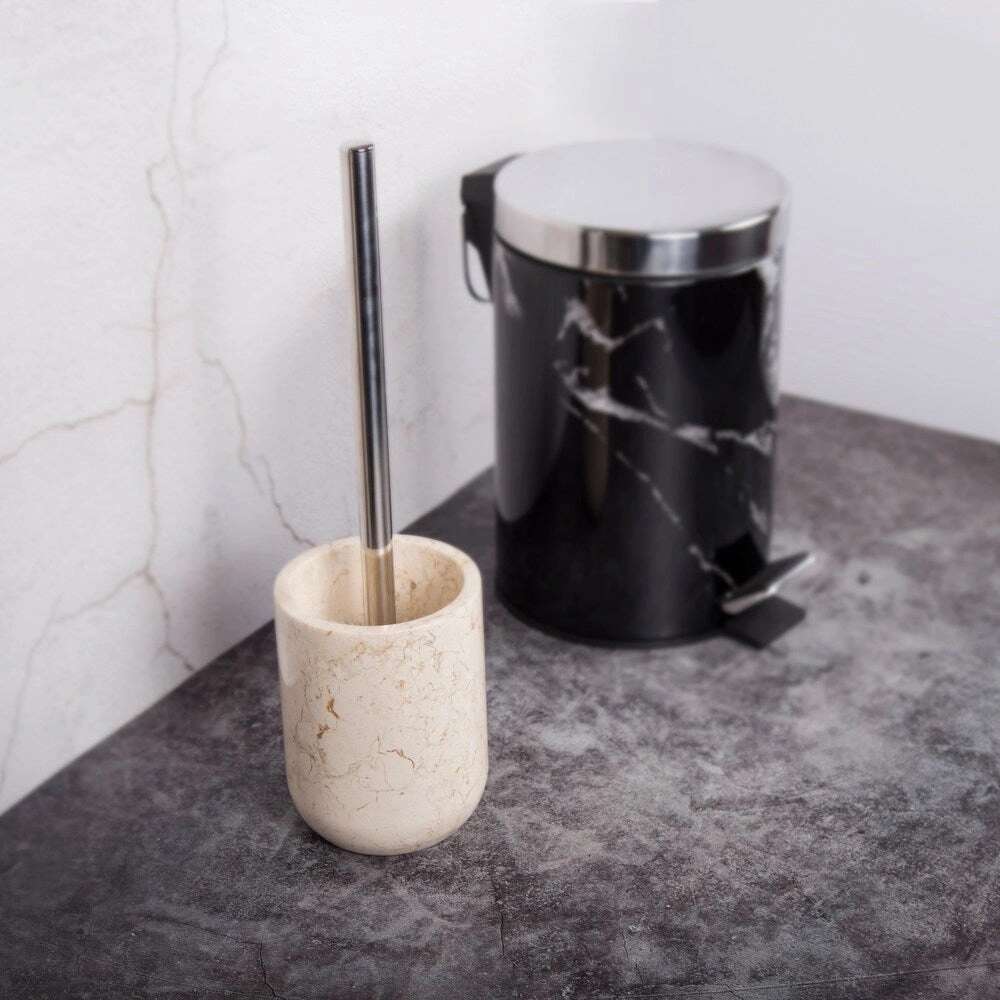 Creative Home Champagne Marble Toilet Brush Holder Set