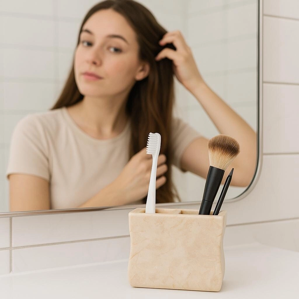 Creative Home Champagne Marble Toothbrush Holder, Tooth Brush Holder - Beige