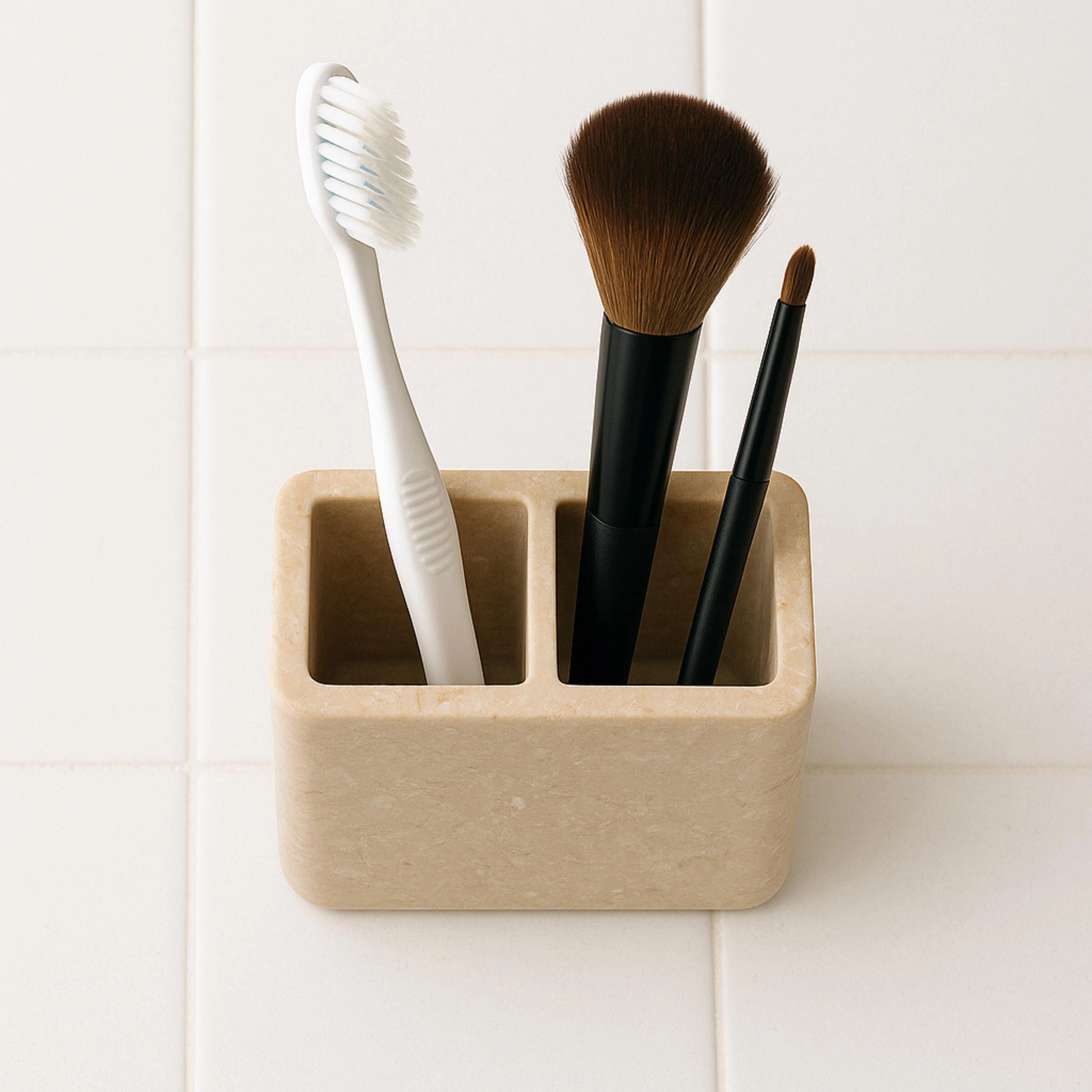 Creative Home Curvy Collection Natural Champagne Marble Toothbrush Holder - Beige