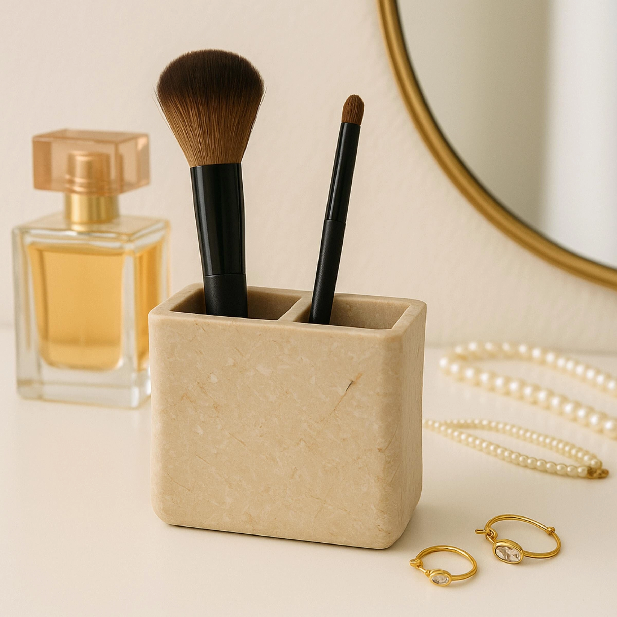Creative Home Curvy Collection Natural Champagne Marble Toothbrush Holder - Beige