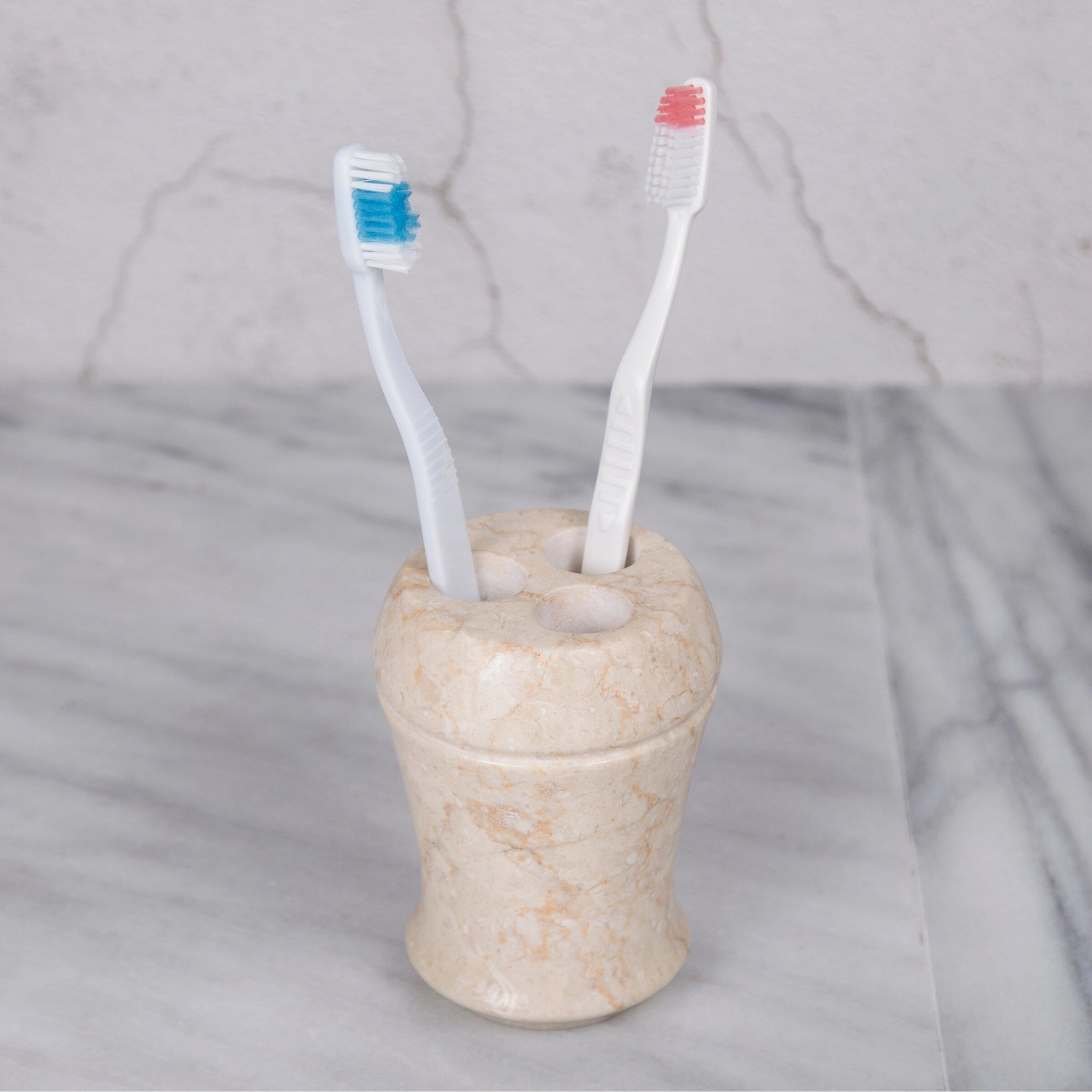 Creative Home Fluted Collection Champagne Marble Toothbrush Holder, Tooth Brush Holder - Beige