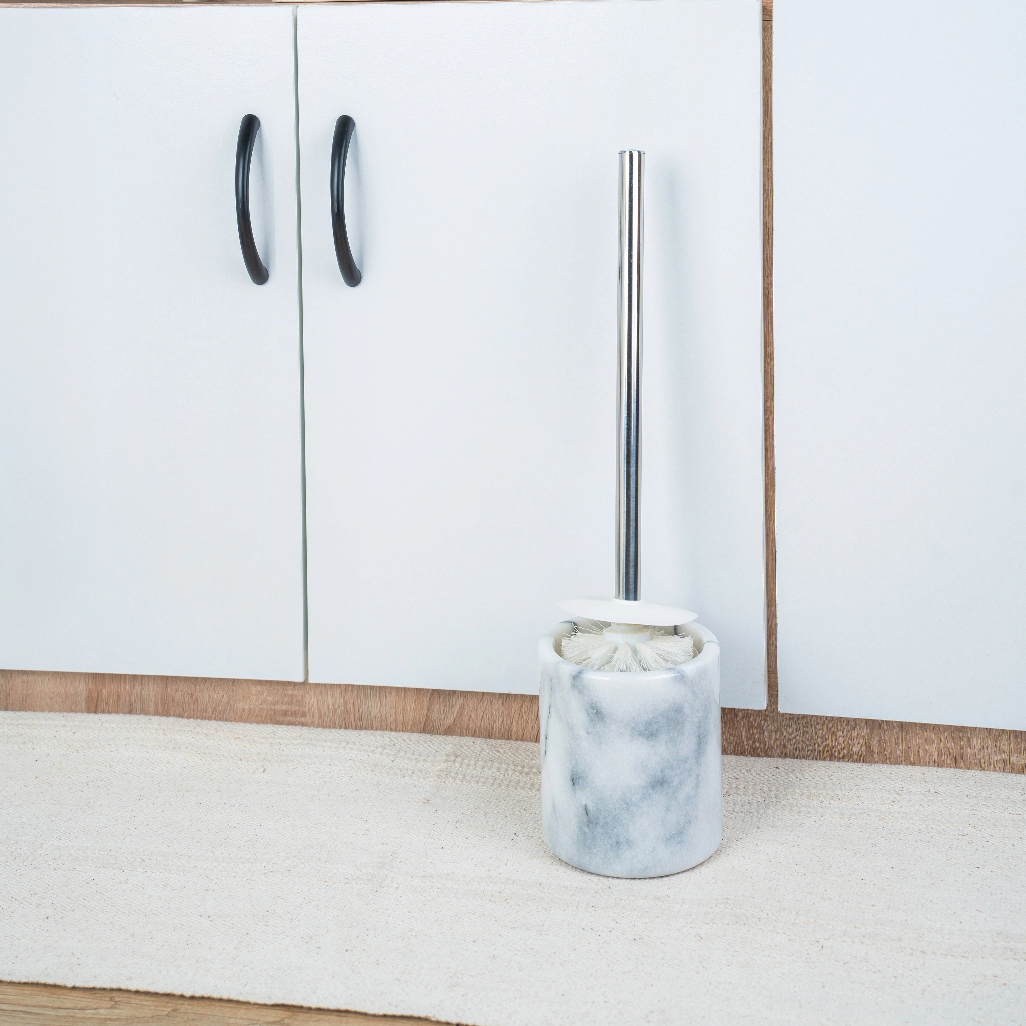 Creative Home Natural White Marble Toilet Brush & Holder Set with Silicone Cover