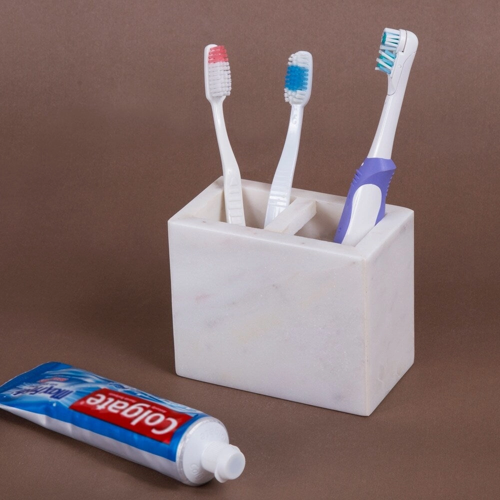 Creative Home Off-White Marble Rectangular Toothbrush Holder, Tooth Brush Holder - N/A