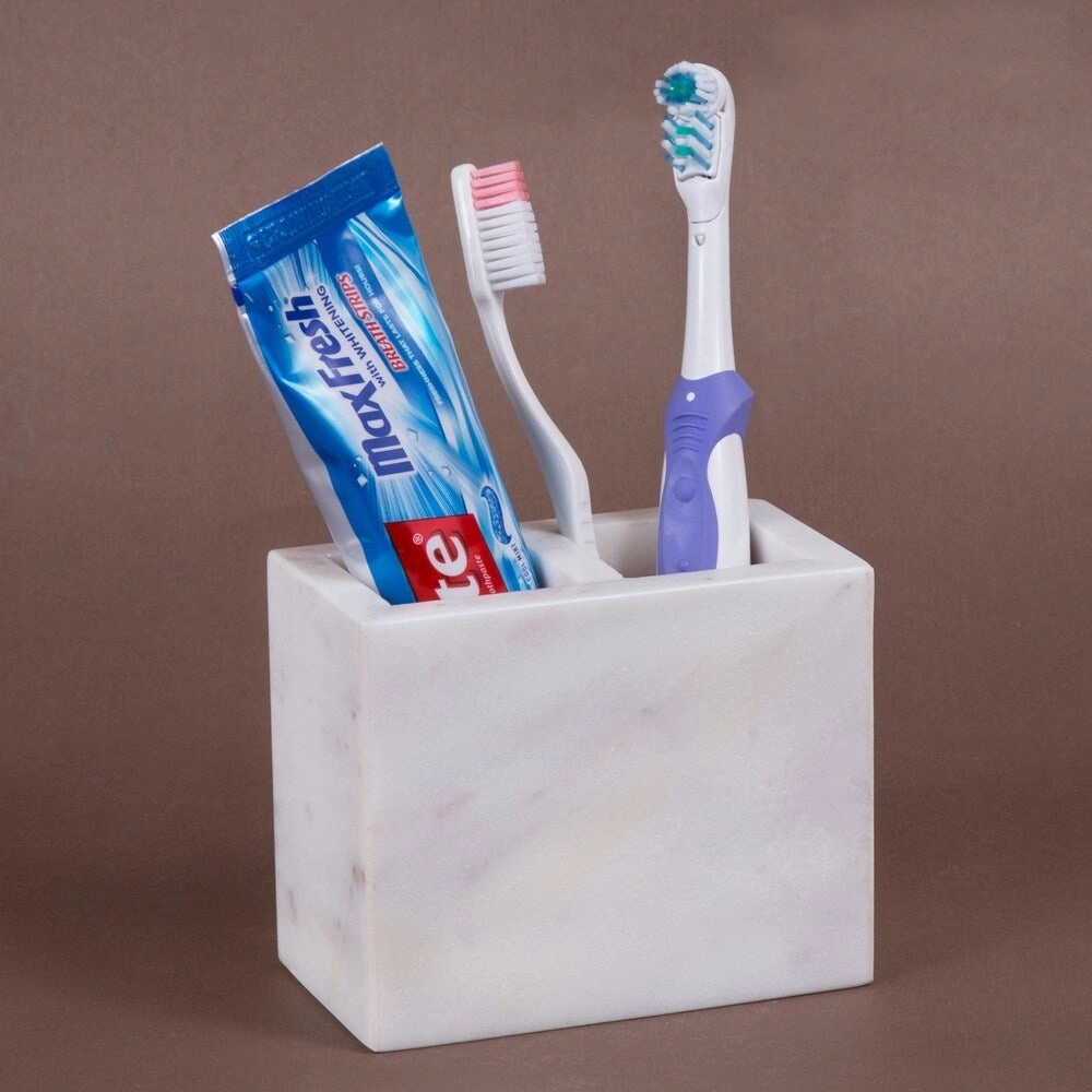 Creative Home Off-White Marble Rectangular Toothbrush Holder, Tooth Brush Holder - N/A