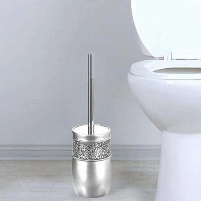Creative Scents Brushed Nickel Silver Toilet Brush with Holder