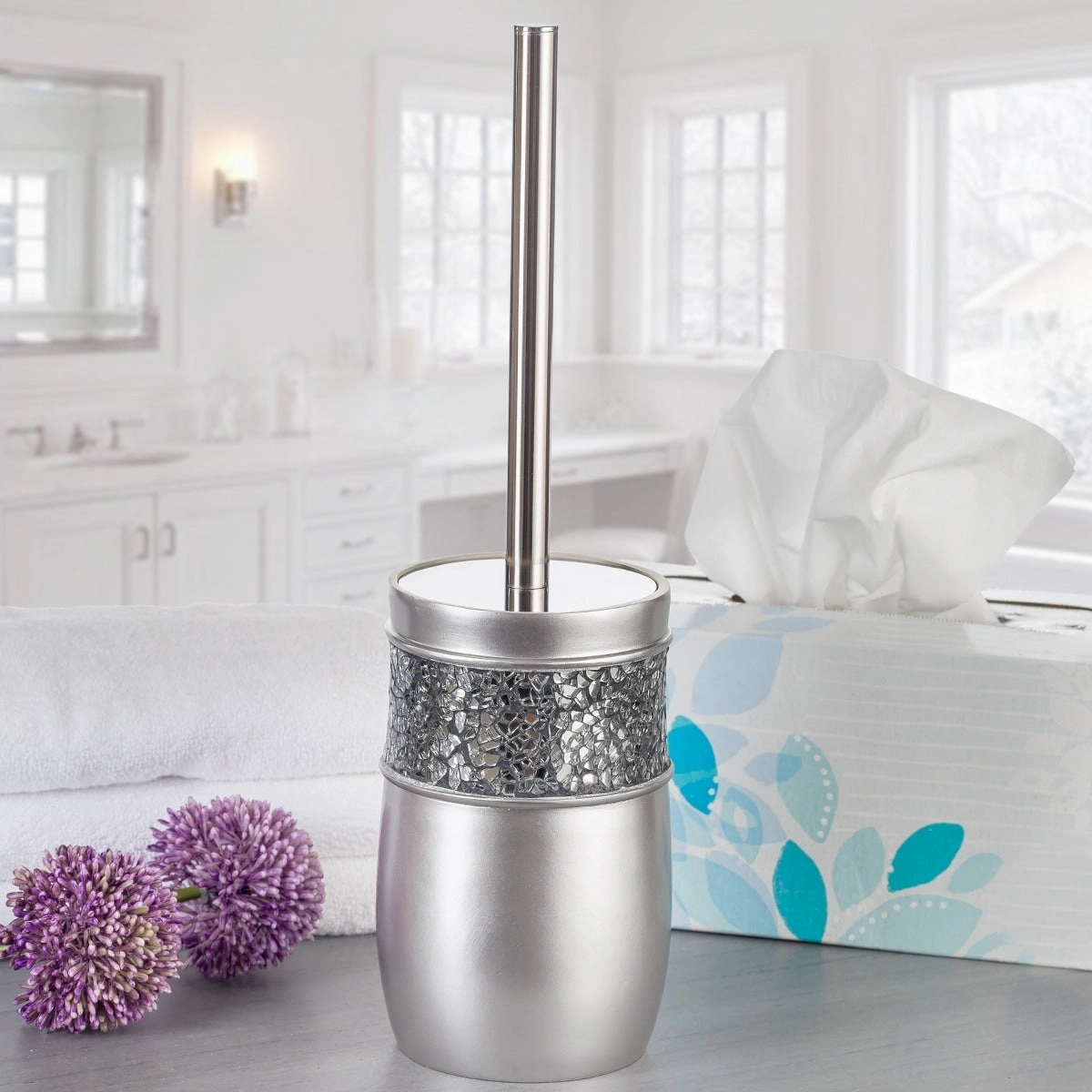 Creative Scents Brushed Nickel Silver Toilet Brush with Holder