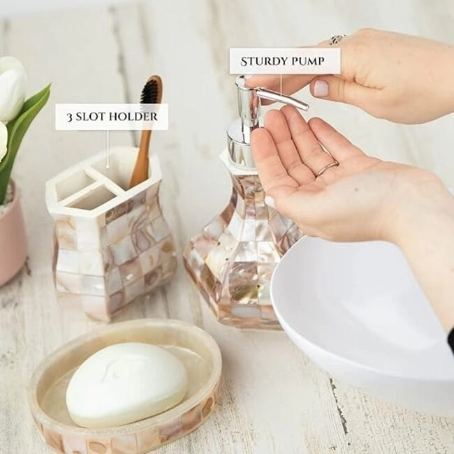 Creative Scents Milano Mother of Pearl Toothbrush Holder - Beige/Ivory - Ivory/Beige