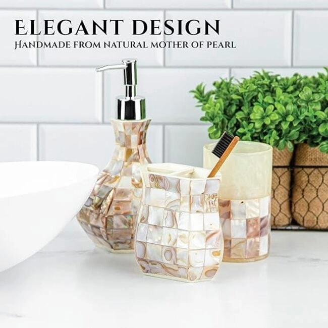 Creative Scents Milano Mother of Pearl Toothbrush Holder - Beige/Ivory - Ivory/Beige