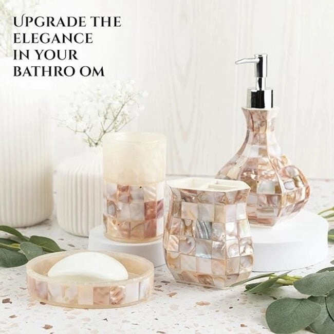 Creative Scents Milano Mother of Pearl Toothbrush Holder - Beige/Ivory - Ivory/Beige