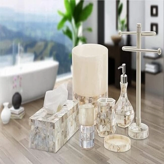 Creative Scents Milano Mother of Pearl Toothbrush Holder - Beige/Ivory - Ivory/Beige