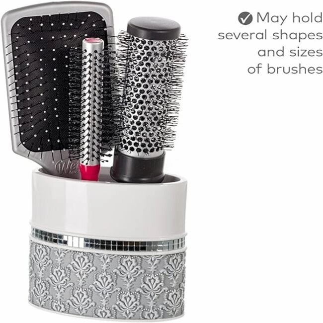 Creative Scents Mirror Damask Gray & White Toothbrush Holder - Grey - Grey