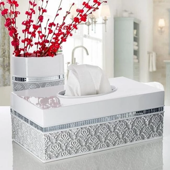 Creative Scents Mirror Damask Gray & White Toothbrush Holder - Grey - Grey