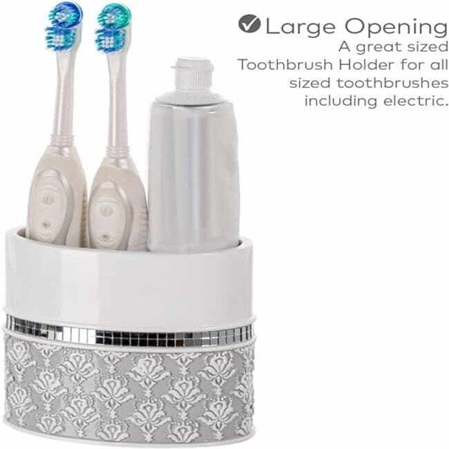 Creative Scents Mirror Damask Gray & White Toothbrush Holder - Grey - Grey