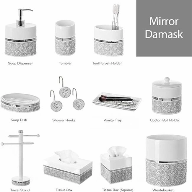 Creative Scents Mirror Damask Gray & White Toothbrush Holder - Grey - Grey