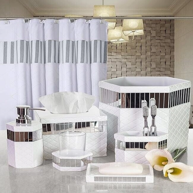 Creative Scents Quilted Mirror White Toothbrush Holder Organizer