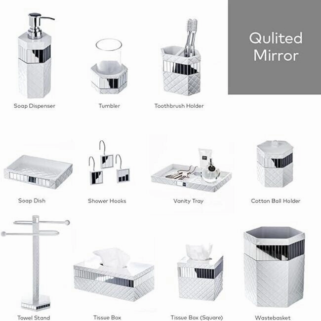 Creative Scents Quilted Mirror White Toothbrush Holder Organizer