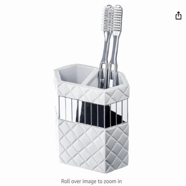 Creative Scents Quilted Mirror White Toothbrush Holder Organizer Toothbrush Holder,Bathroom Organizer