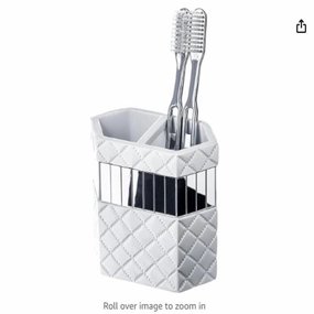 Creative Scents Quilted Mirror White Toothbrush Holder Organizer Toothbrush Holder,Bathroom Organizer