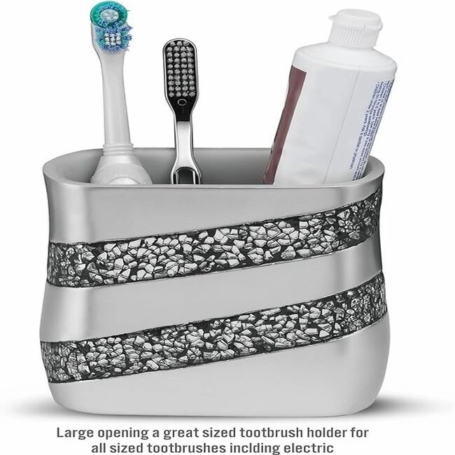 Creative Scents Silver Mosaic Toothbrush and Toothpaste Holder - Gray - Gray