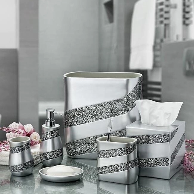 Creative Scents Silver Mosaic Toothbrush and Toothpaste Holder - Gray - Gray