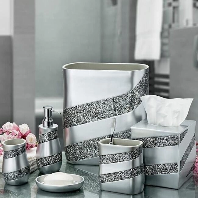 Creative Scents Silver Mosaic Toothbrush and Toothpaste Holder - Gray - Gray