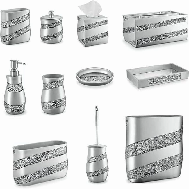 Creative Scents Silver Mosaic Toothbrush and Toothpaste Holder - Gray - Gray